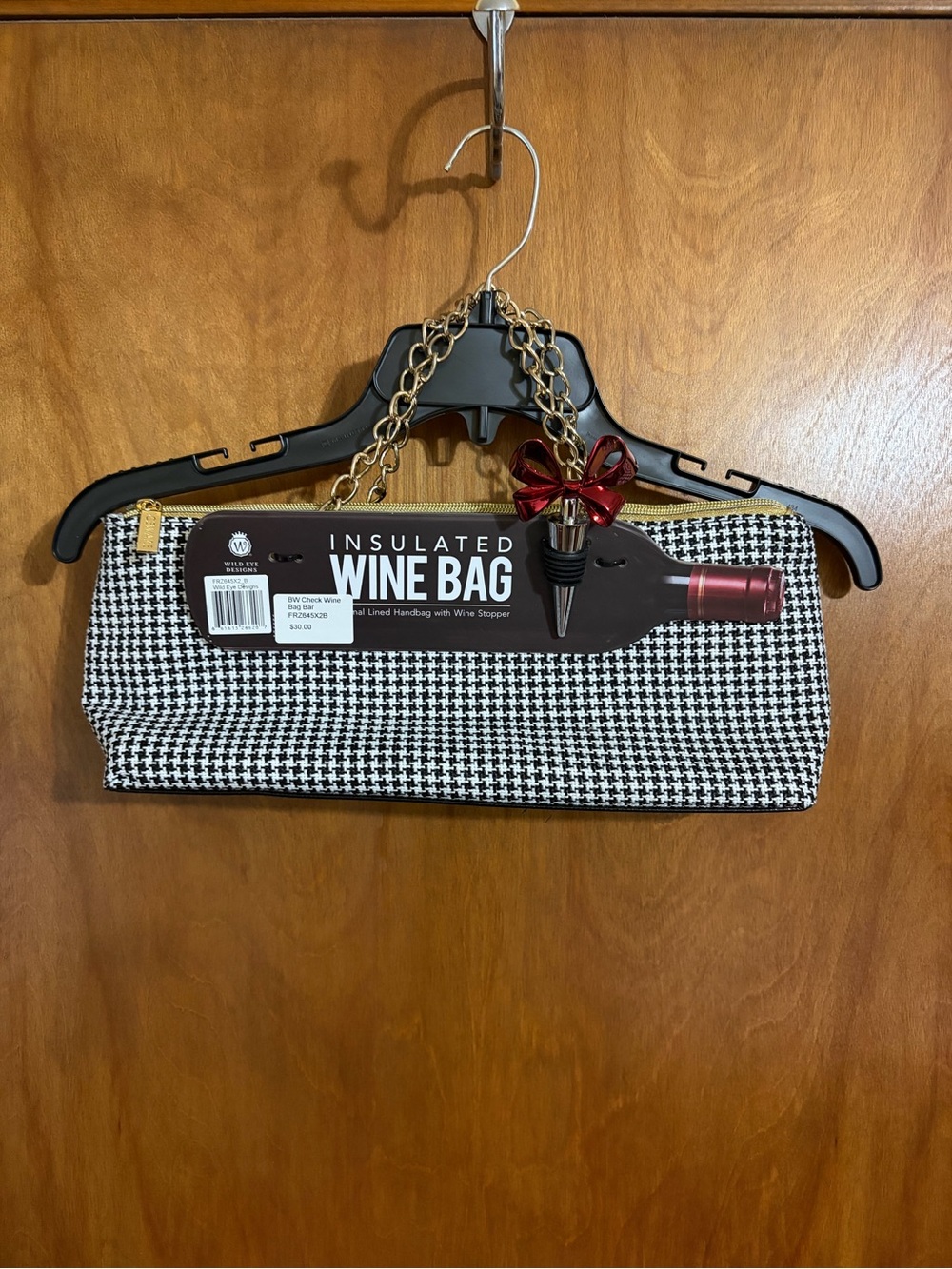Insulated Wine Bag Clutch - Black & White Houndstooth